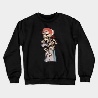 Cartoon Skeleton Gamer Sitting on a Tombstone Crewneck Sweatshirt